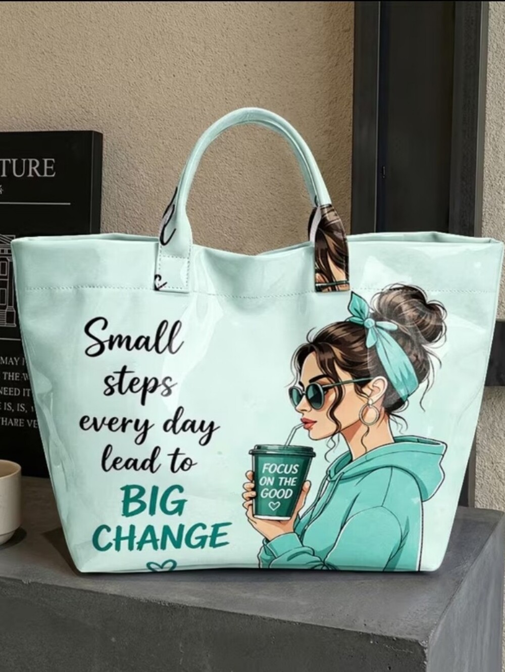 Women Inspirational PVC Large Tote Daily Commute Tote Bag